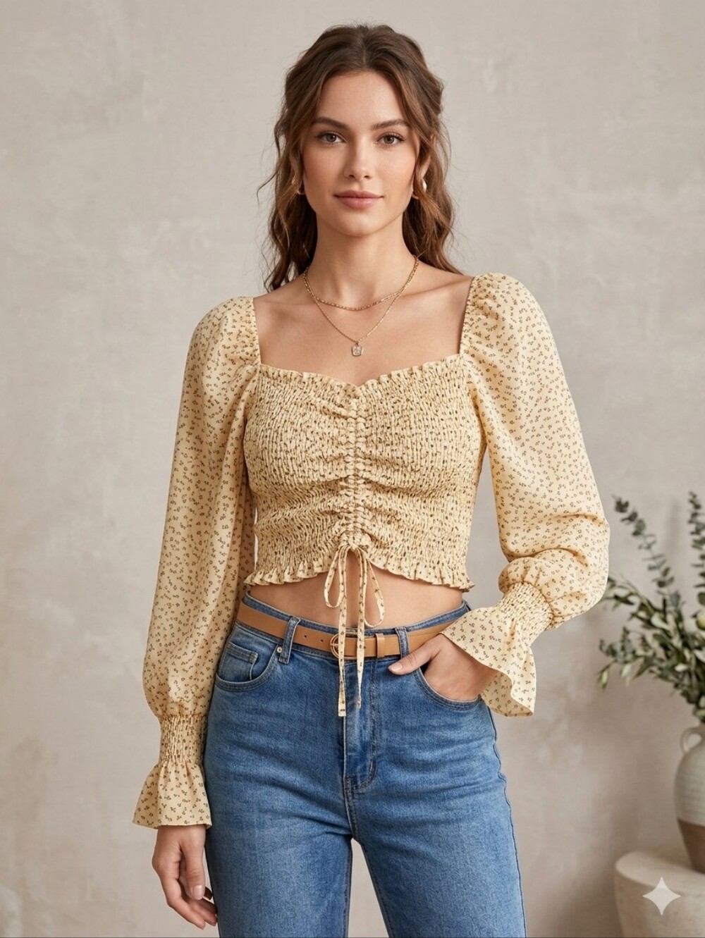 Yellow/Cream Floral Smocked Puff Sleeve Cottagecore Boho Summer Top